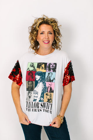 TSwift Eras Tour Red Sequin Party Tee