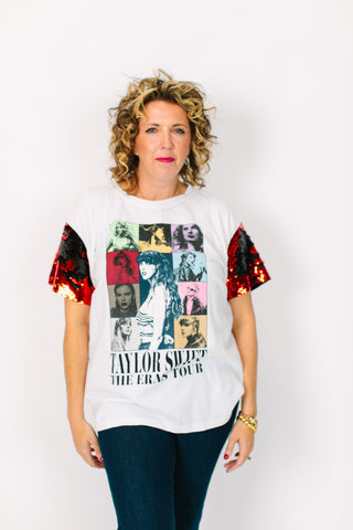 TSwift Eras Tour Red Sequin Party Tee