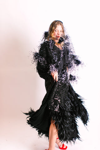 Black Tulle Black Feather Veil