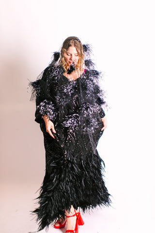 Black Tulle Black Feather Veil
