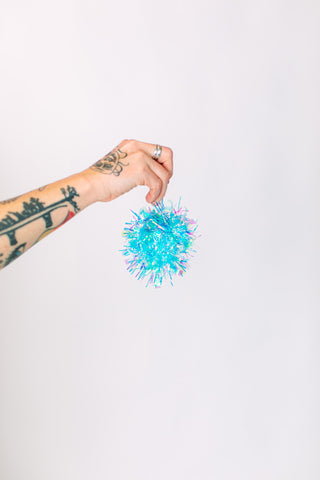 Blue Iridescent Chunky Pom Pom Earrings