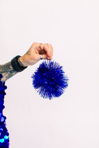 Blue Pom Pom Earrings
