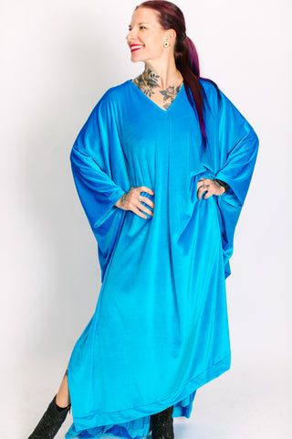 Turquoise Velvet Long Caftan