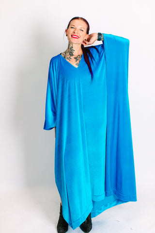 Turquoise Velvet Long Caftan