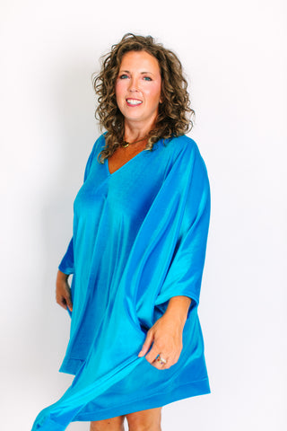 Turquoise Velvet Short Caftan