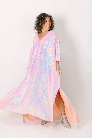 Blush Iridescent Sequin Long Caftan