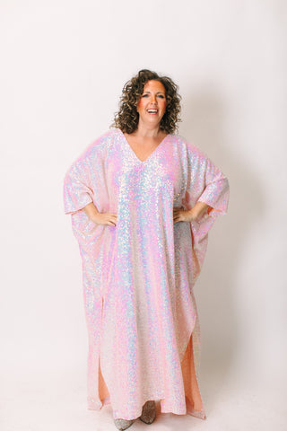 Blush Iridescent Sequin Long Caftan