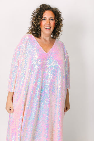 Blush Iridescent Sequin Long Caftan