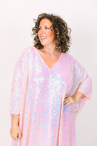 Blush Iridescent Sequin Long Caftan