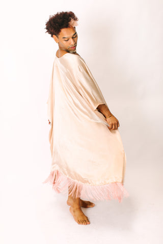 Champagne Satin Mid Caftan w/Fringe