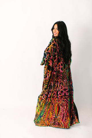 Copper Iridescent Embroidered Sequin Long Caftan - Satin Lined