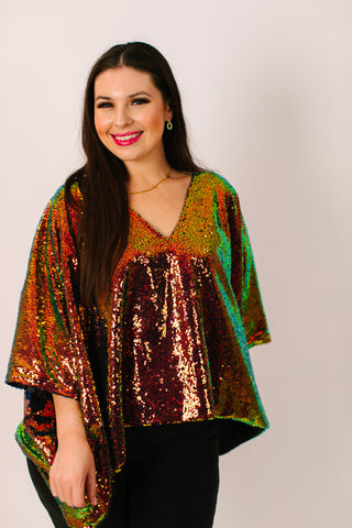 Copper Iridescent Sequin Tunic Satin Lined