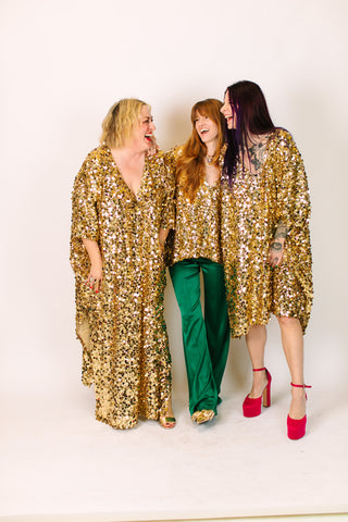 Gold Multi Sequin Long Caftan