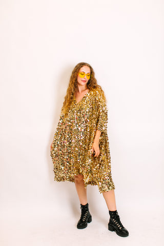 Gold Multi Sequin Mid Caftan