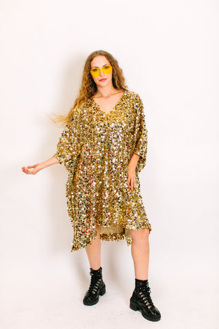 Gold Multi Sequin Mid Caftan