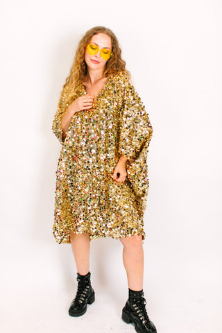 Gold Multi Sequin Mid Caftan
