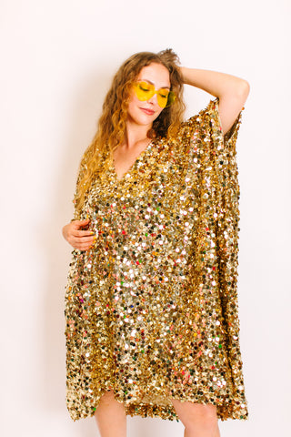 Gold Multi Sequin Mid Caftan