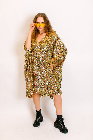 Gold Multi Sequin Mid Caftan