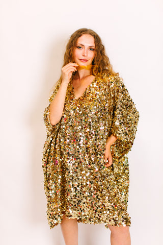 Gold Multi Sequin Mid Caftan