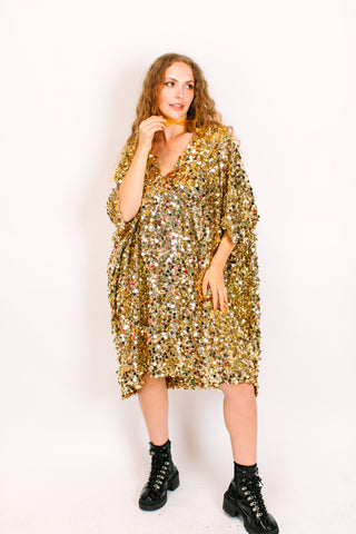 Gold Multi Sequin Mid Caftan