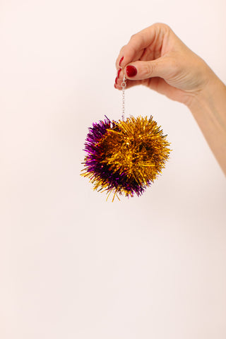 Purple & Gold Pom Pom Earrings