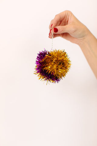 Purple & Gold Pom Pom Earrings