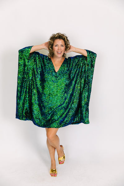 Green Arrow Abstract Necklace Fringe Short Kaftan
