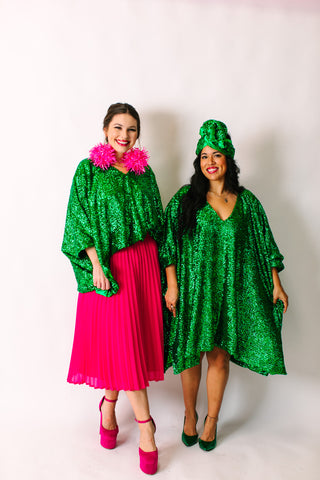 Green Sequin Tunic Satin Lined