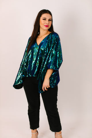 Green Iridescent Sequin Tunic Satin Lined