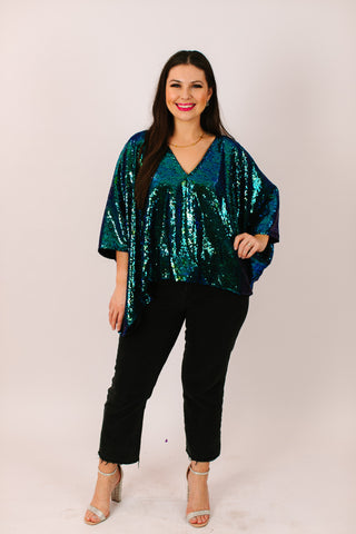 Green Iridescent Sequin Tunic Satin Lined