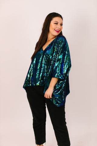 Green Iridescent Sequin Tunic Satin Lined