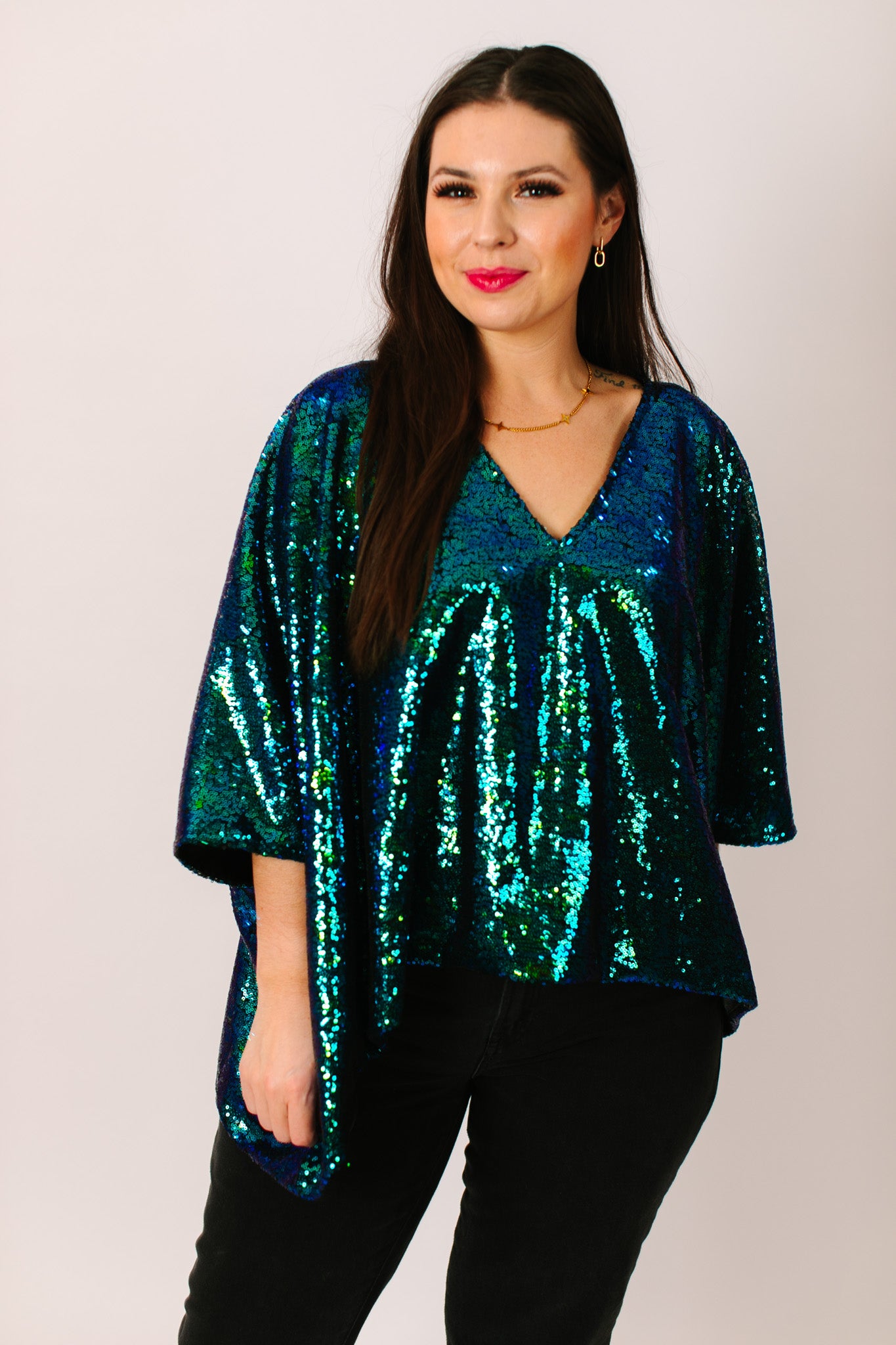 green sequin blouse