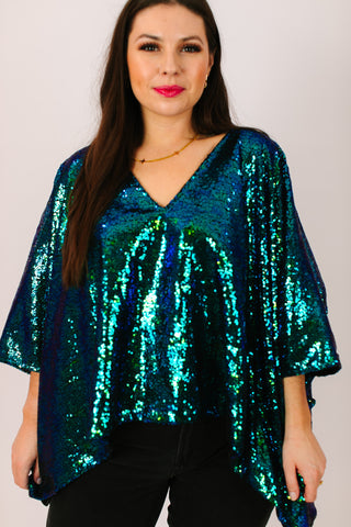 Green Iridescent Sequin Tunic Satin Lined