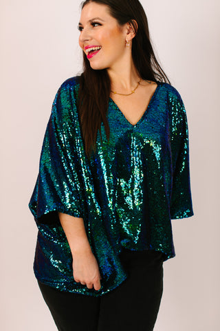 Green Iridescent Sequin Tunic Satin Lined