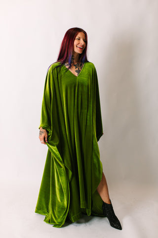 Olive Velvet Long Caftan