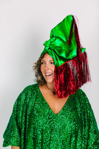 Green Lame With Red Tinsel Party Wrap