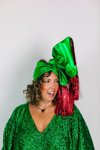 Green Lame With Red Tinsel Party Wrap