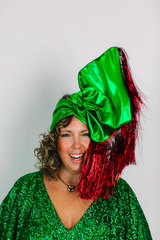 Green Lame With Red Tinsel Party Wrap