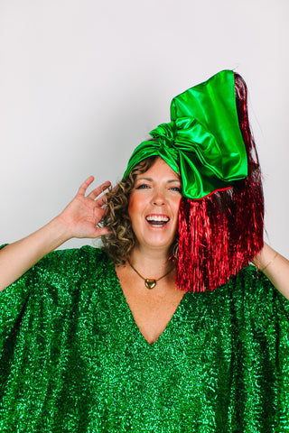 Green Lame With Red Tinsel Party Wrap