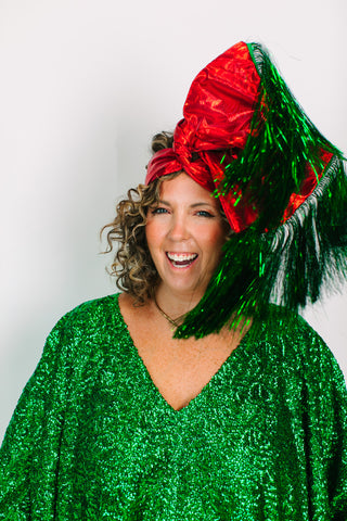 Red Lame With Green Tinsel Party Wrap