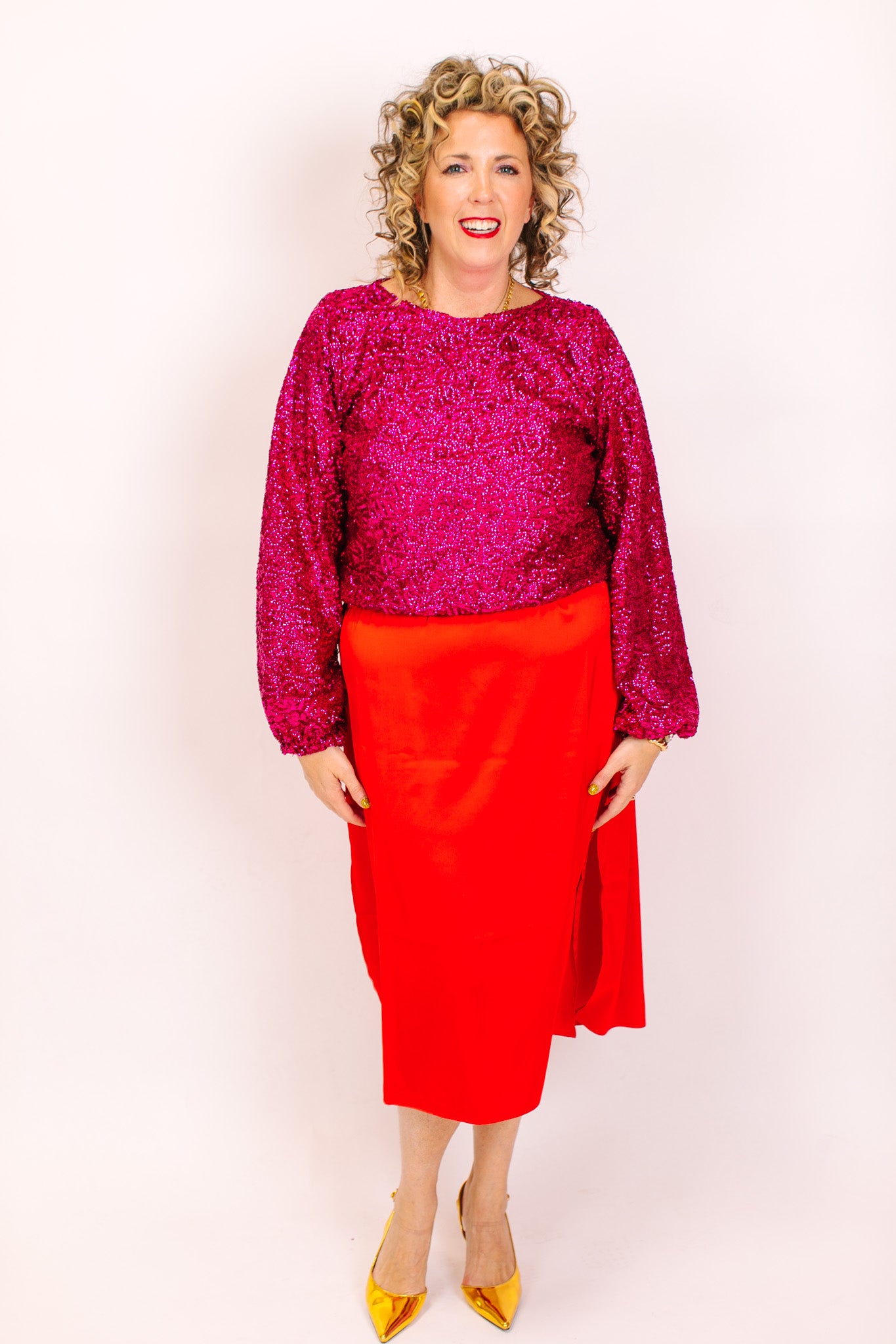 fuchsia sequin top
