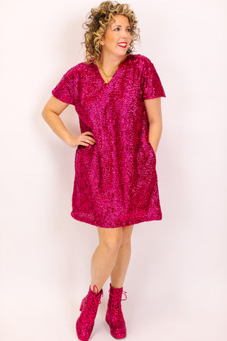 Fuchsia Sequin V-Neck Dress – fringe co Fuchsia Sequin V-Neck Dress – fringe co