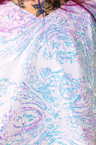 Iridescent Embroidered Sequin Long Caftan - Satin Lined