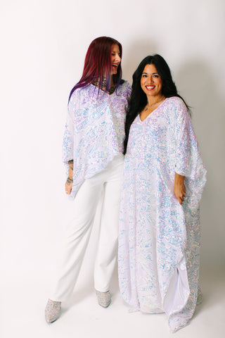 Iridescent Embroidered Sequin Tunic - Satin Lined