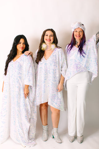 Iridescent Embroidered Sequin Tunic - Satin Lined