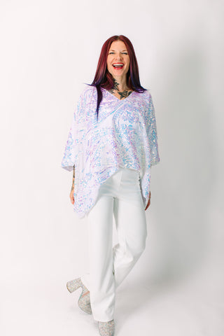 Iridescent Embroidered Sequin Tunic - Satin Lined