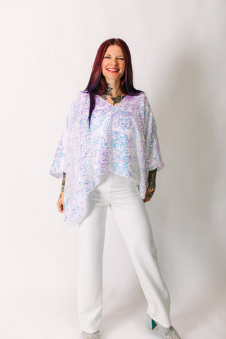 Iridescent Embroidered Sequin Tunic - Satin Lined