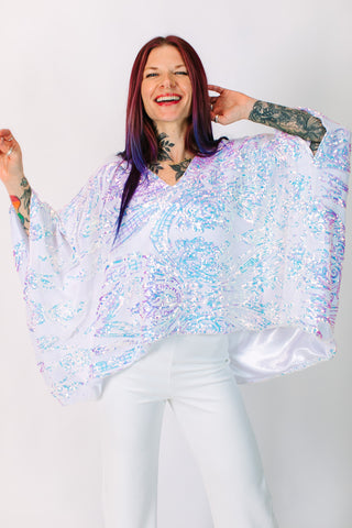 Iridescent Embroidered Sequin Tunic - Satin Lined