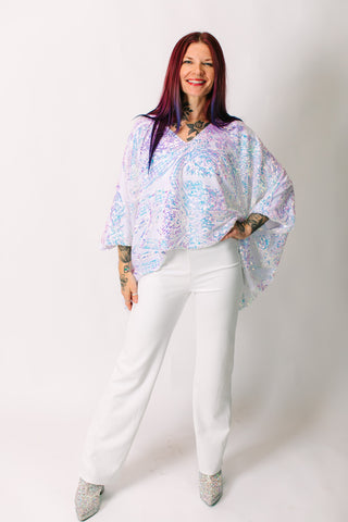 Iridescent Embroidered Sequin Tunic - Satin Lined