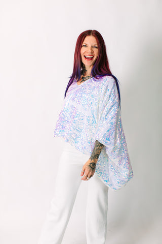 Iridescent Embroidered Sequin Tunic - Satin Lined
